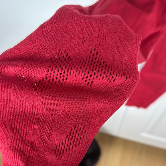 Red Ribbed Waistband Leggings - Picture 4 of 4